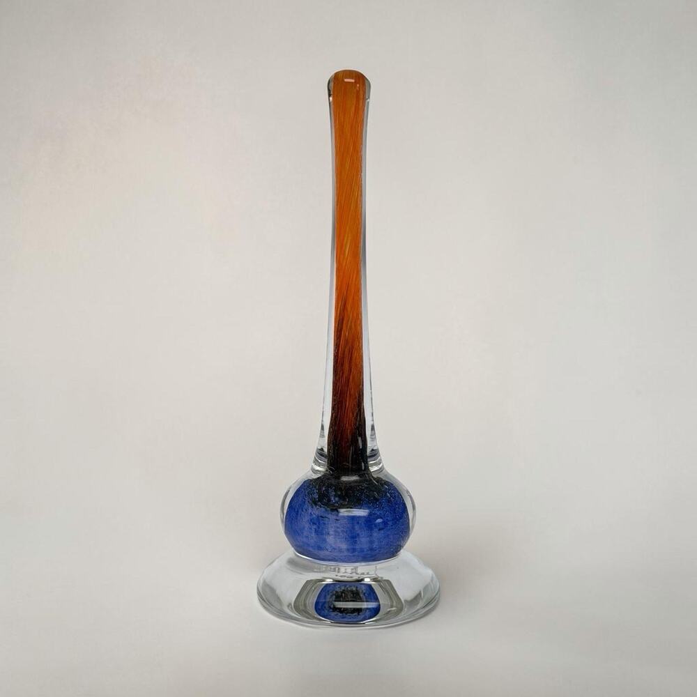 Hand Blown Glass Ring Holder Signed Art Glass by Ron Lukian Blue Orange